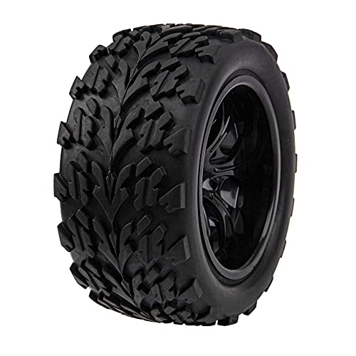 12mm Hub 4.64''OD Rubber Tires & Wheel Rim w/Foam Compatible with 1/10 Scale Traxxas Slash HPI HSP Volcano ExceedRC Infinitive Off-Road Car Monster Truck (Style 1) - style: Style 1