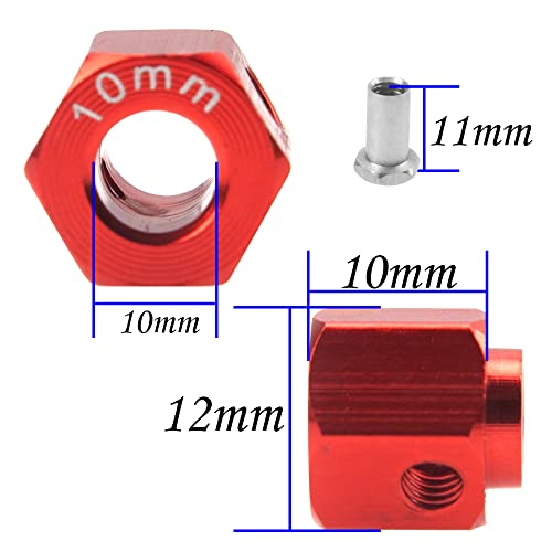 ShareGoo Aluminum RC 12mm Hex Extended Wheel Hex Hub Extension 10mm Offset Spacers Compatible with Traxxas TRX4 TRX6 1/10 RC Crawler (10mm, Red) - color: Red, size: 10mm
