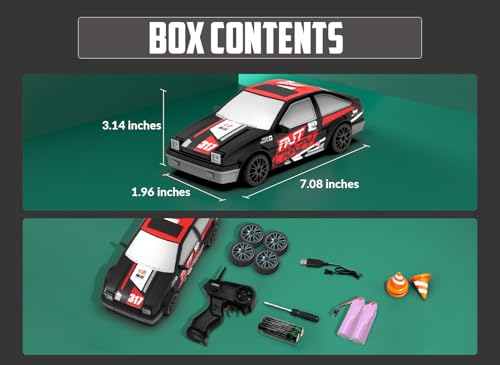 RACENT 1:24 Mini RC Drift Car, 10MPH 4WD Remote Control Car with LED Light, Racing and Drifting Wheels, 2 Rechargeable Batteries, Perfect Toy for Boys, Girls, Kids (Black) - color: Black, size: 1:24 Scale