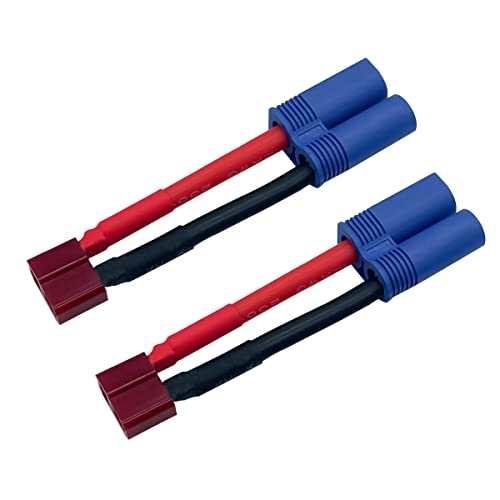 2Pairs T Plug to EC5 Male Female Connector Adapter RC Lipo Battery/Charger Adapter Converter 12AWG 5CM Gauge Wire for RC Cars Trucks Drones - style: T plug to EC5