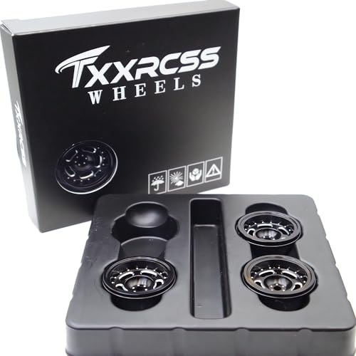 RC 1.0 Beadlock Wheels Offsets -2 Aluminum Rims for AX24 1/18 TRX4M All 1/24 Scale SCX24 Deadbolt RC Crawler Car Wheels Upgrades 4P (Black) - color: Black