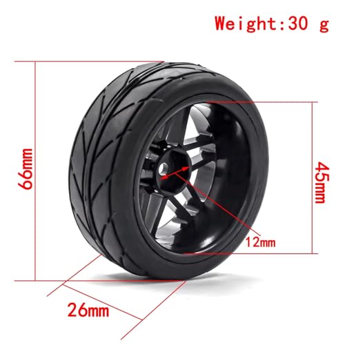 RC Accessory Compatible with HSP for Tamiya for TT01 for TT02 RC Drift for Rally Car 4pcs Hard Plastic 1/10 RC On-Road Solid Wheels and Tires 12mm Hex