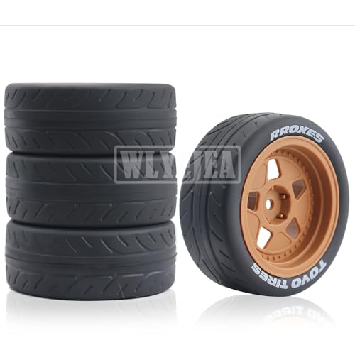4PCS 12mm Hex RC Wheels and Tires 68mm Rubber Tyres Set and Hard Plastic Wheel Hub w/Foam Inserts Fit for 1/10 On-Road RC Drift Drifting Car Traxxas HSP Tamiya Kyosho HPI Redcat - color: Brown