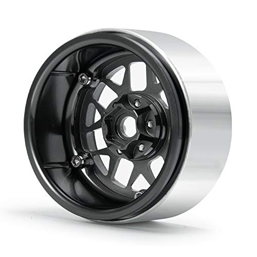 2.2inch Beadlock Wheels Rims 35mm for 1/10th Scale RC Rock Crawler Model Car -Pack of 4 (Titanium color) - color: Titanium