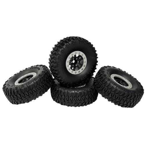 4PCS 1.55 Inch Aluminum Alloy 5Spoke Beadlock Wheel Rim Tyre and 95mm Rubber Tires Set for 1/10 RC Rock Crawler Car Upgrade Parts for Tamiya Axial AX90069 D90 TF2 CC01 LC70 (Black Silver) - color: Black Silver