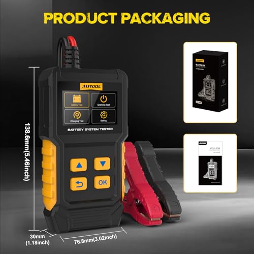 AUTOOL BT360 Battery System Tester, Car Battery Tester DC Charging Cranking Test 100-2000 CCA, 2.4" Color LCD Battery Monitor, Digital Auto Analyzer for Vehicle Truck Motorcycle