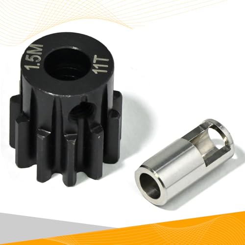 M1.5 11T Pinion Gear 8mm Bore with 8mm to 5mm Shaft Adapter Sleeve, Chromium Steel Motor Gear with Set Screw & Hex Key for Traxxas ARRMA Losi 1/5 1/8 RC Cars - size: 11T