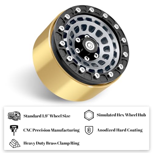 OGRC Brass Aluminum 1.9 Beadlock Wheels 167g Wheel Rims for SCX10 TRX4 | 668g Total Weights, 12mm Hex, for Gen7 Gen8 D90 VS4-10 1/10 RC Carwler, Titanium - color: Titanium