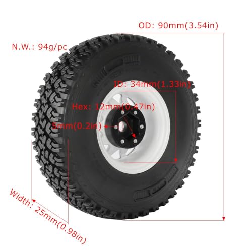 4PCS 1.55 Inch Beadlock Metal Wheel Rim and Rubber Tires Set for 1/10 RC Rock Crawler Car for Axial AX90069 D90 TF2 Tamiya CC01 LC70(90mm-10Holes Grey) - color: 90mm-10holes Grey