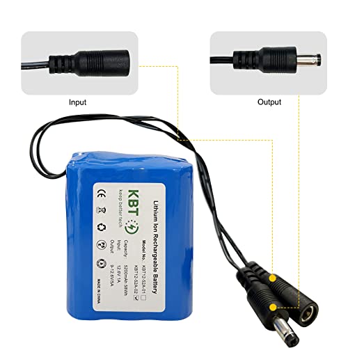 KBT 12V 5200mAh Rechargeable Li-ion Battery, DC5521 Male Connector, Replacement Battery Pack with Charger Compatible for 12V Device RC Car, Boat, Robot, DIY, LED Light Strip, CCTV Camera - style: 5.2Ah DC5521 plug