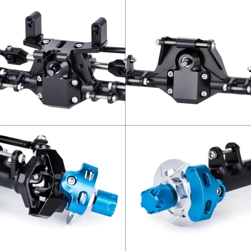 +9mm Aluminum Front Rear Straight Axle with Hydraulic Steering Link for 1/24 RC Crawler SCX24 Deadbolt C10 Jeep Gladiator Parts (Black Set) - color: Black Set