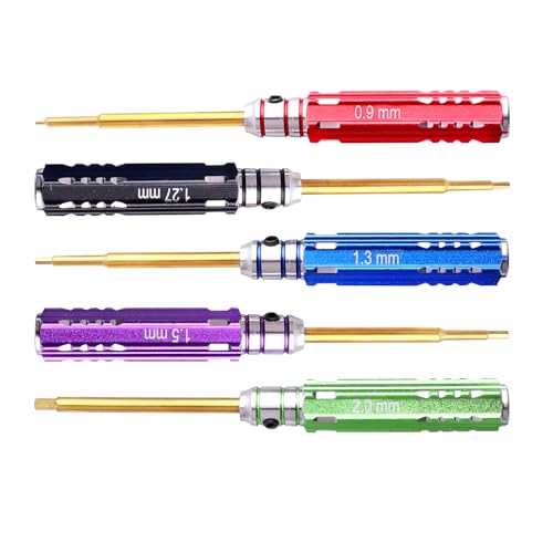 5pcs FriHobby Small RC Hex Screwdriver Set 0.9mm 1.27mm 1.3mm 1.5mm 2.0mm Hex Drivers Titanium Bits for 1/18 1/24 RC Mini Crawler Car SCX24 AX24 TRX4M FCX24 Repair Tool Kits