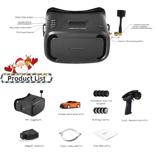 MG034 FPV Drift RC Car with VR Goggles&Camera for Thrilled Rxperience,20KM/H Remote Control Car- Gyro,Drift/Racing Tires,Full Simulated Lighting System,4WD RC Car Toy for Adult (Black, FPV Version) - color: Black