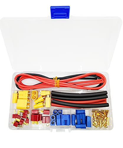 T-Plug XT60 EC3 Male and Female Adapter Connectors for RC ESC Battery | Heat Shrink Tube 14AWG Silicone Wire for RC Models Drones,Good Conductivity,Low Resistance,Low Energy Conduction Loss