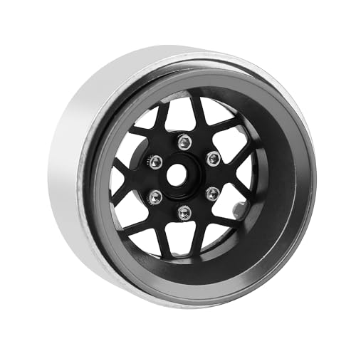 ModuWheel 1.3" Negative Offset Aluminum + Carbon Fiber Beadlock Wheels Rim for 1/24 1/18 AX24 SCX24 TRX4m Ascent18 RC Crawler,Star Pattern-1 (Gray) - color: Gray