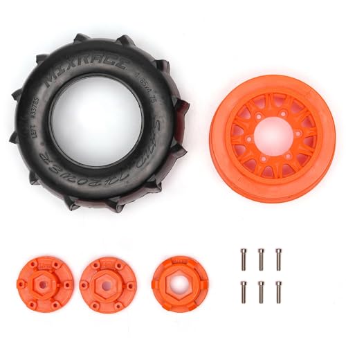 Pre-Glued Sand & Snow Paddle Wheel & Tire Set for 1/10 RC Truck Fits Slash, Arrma Fury/Senton, Tekno SCT410, HSP 94155, 117 x 45.5 mm, 12/14/17 mm Hex, 4 pcs, Orange - color: Orange
