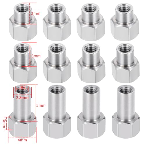 12Pcs 2/3/5mm Long Wheel Nuts M2 | For Axial AX24 SCX24 1/24, RC Crawler Car, Upgrade Parts