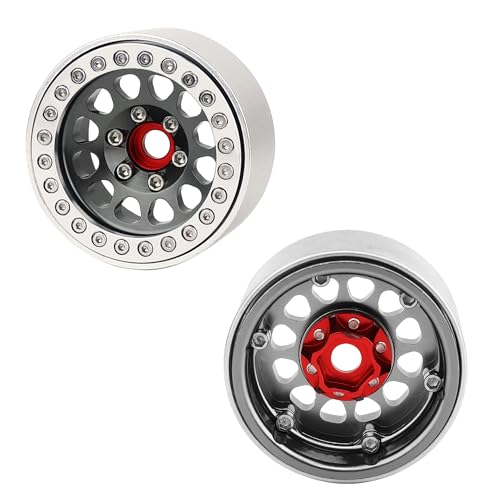 Aluminum 1.9 Beadlock Wheels Rims for 1/10 RC Crawler Axial SCX10 I II III Capra TRX4 TRX6 VS4-10 Gen8 MST CFX Upgrades Parts (Silver-Titanium) - color: Silver-titanium