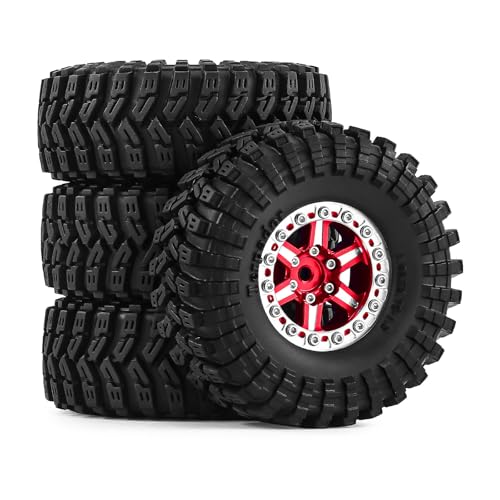 1.3" Wheels and Tires 70mm (2.76in) for SCX24 TRX4M 1/18 1/24 RC Crawler Upgrade Parts (Red, 4Pcs) - color: Red-3