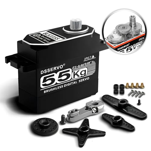 Brushless Servo 55KG Servo Full Metal High Torque Servo Digital RC Servo Motor for TRX4 TRX6 SCX10 III VS4-10 GEN7 1/10 RC Crawler Car Upgrade Parts High Torque Waterproof 180°