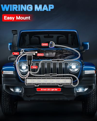 20 Inch LED Light Bar Spot Flood Combo 280W with Wiring Harness Kit | Triple Row LED Off Road Driving Work Light Bars Kit with 3Pin Rocker Switch for Je-ep Trucks SUV Pickup Tractor Golf Ford GMC - size: 20 Inch LED Light Bar Kit