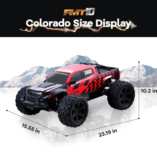 FCXㅤ FMS FMT10S 1/10 Chevrolet Colorado S Brushless RC Truck, 4WD Off-Road Crawler with Metal Chassis, Waterproof ESC, Hobby Grade Remote Control Car for Adults (Black and Red)