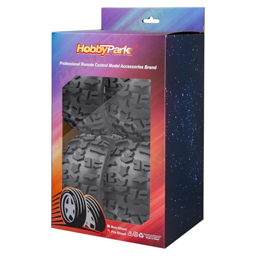 HobbyPark 3.8 Pre-Glued 1/8 Monster Truck Tires Wheels 17mm Hex for Arrma Kraton 6S Outcast Traxxas Widemaxx T-Maxx E-Revo 2.0 3.3 Summit HPI Savage Mounted with Foam Inserts, Set of 4