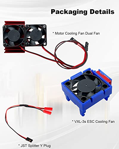 VXL-3s ESC Cooling Fan and Motor Dual Fan, Compatible with Traxxas Slash 4×4 VXL/Rustler 4X4 VXL/Stampede 4X4 VXL/Hoss 4×4 VXL/Velineon VXL 3s Cooling Fan, Red - color: Red