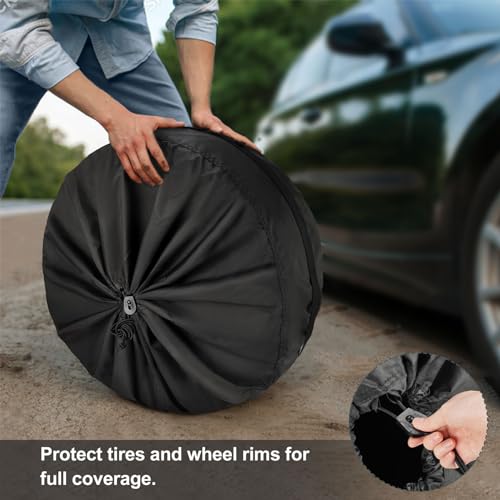 Explore Land Seasonal Tire Cover - Spare Tire Bag with Handle, Heavy Duty Winter Wheel Storage Tote Against Dust and Scratches, 4 Pack (Fits Diameters 26''-28.75'', Black) - size: M (Fits Tire Diameters 26''-28.75''), style: Tire Storage Bag-Black