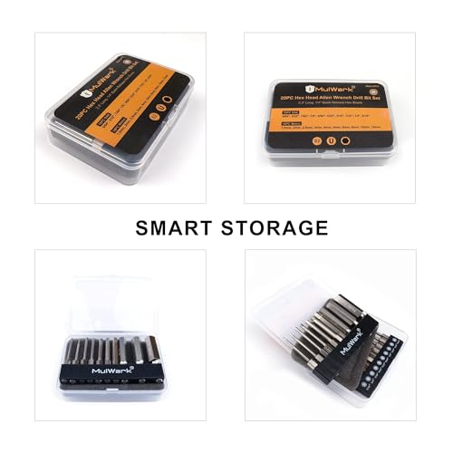 MulWark Hex Head Allen Wrench Drill Bit Set 20PC (10pc Metric & 10pc SAE), 2.3" Long 1/4" Diameter Quick Release Shank Magnetic Screwdriver Bit Set for Assembling Furniture - style: 20PC Hex Head Drill Bit Set