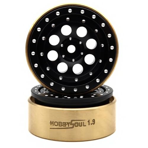 Brass Weight RC 1.3" Beadlock Wheels 4-Pack For TRX4M SCX24 | 43g/rim adjustable offset Black wheel with 7mm hex hub, For 1/18 TRX4M High Trail & 1/24 micro RC crawlers Upgrades - color: Black