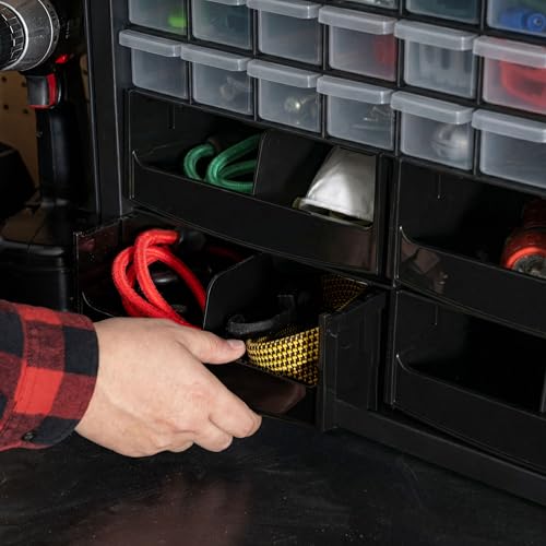 IRIS USA 32-Drawer Organizer with 4 Bins and Dividers, Garage Tool, Black | Wall mountable, Stackable, Hardware, Electronics, Teacher Toolbox, Small Parts, Nuts & Bolts, Screws - color: Black, size: 32 Drawer + 4 Bins