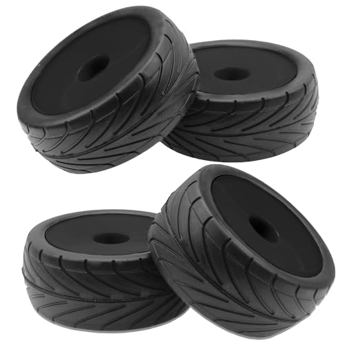 4Pack ShareGoo RC 85mm/3.34" Rubber Tires Front Rear Tyres 12mm Hex Wheel Compatible with Redcat HPI HSP Kyosho 1/10 RC Off-Road Car Buggy (Black) - color: Black