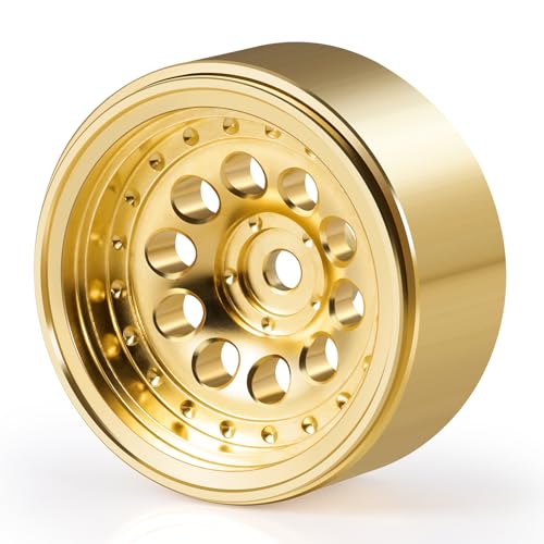 Brass 1.3" RC Beadlock Wheel Hub Rims 228g Heavy Weight for 1/18 TRX4M 1/24 AXIAL SCX24 RC Crawler Car Upgrade Parts (Gold) - color: Gold