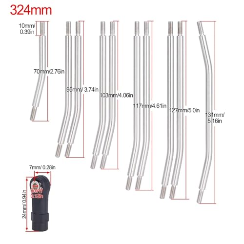 for Axial for SCX10 II 90046 1/10 RC Crawler Car Upgrade Parts 10Pcs Steel Links Rod Set with Ball End 313/324mm Wheelbase RC Links Linkage(324mm) - size: 324mm