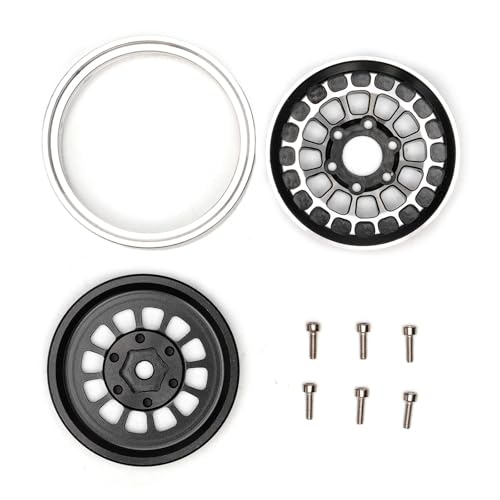 1.3” Aluminum Beadlock Wheels, -4.53mm Offset CNC 7 mm Hex Rims for 1/18 1/24 RC Crawler TRX4M, Axial SCX24 AX24, Redcat Ascent-18, FMS FCX24, 4 pcs, Black - color: Black