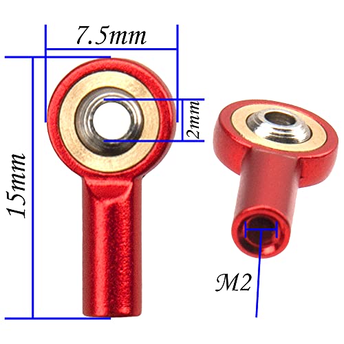 10Pack Vgoohobby Aluminum M2 Link Rod Tie Rod End,M2.0 Ball Joint 15mm Linkage Ball Head Holder Compatible with Tamiya Mini 4WD HSP RC Car Model Boat (Red) - color: Red