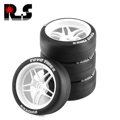 REDSPIDER 1:10 RC Drift Tires(4PCS) 12mm Hex RC Wheels and Tires Smooth Surface Rubber Tires Fit for 1/10 On-Road Drifting Car Traxxas HSP Tamiya HPI Kyosho (Black) - color: Black