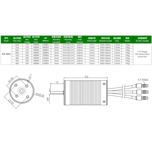 2850 2700KV Brushless Motor Shaft Diameter 4MM Connector 3.5MM for 1/12 Scale On-Road Buggy Monster RC Car