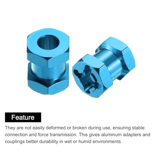 MECCANIXITY 4pcs 12mm Wheel Hex Drive Hubs Adapter Combiner Coupler, Aluminum 15mm Extension with Nut Latch for 1/10 RC Crawler Car Parts, Blue