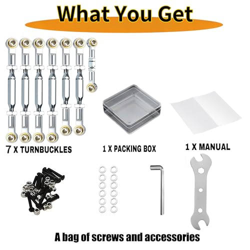 74-112mm Stainless Steel Turnbuckles Fit for 1/10 Traxxas Rustler 4X4 2WD,Adjustable Camber Links with Spacers & Wrenchs for Slash 2WD 4X4,Hoss 4X4,Stampede 4X4,Bandit 2WD Upgrades Parts,Silver - color: Silver