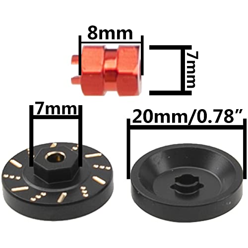 ShareGoo Aluminum Extended 7mm Hex Wheel Hubs & Brass Wheel Hex Adapter Balance Weight Compatible with Axial SCX24 1/24 RC Crawler Car (Red) - color: Red
