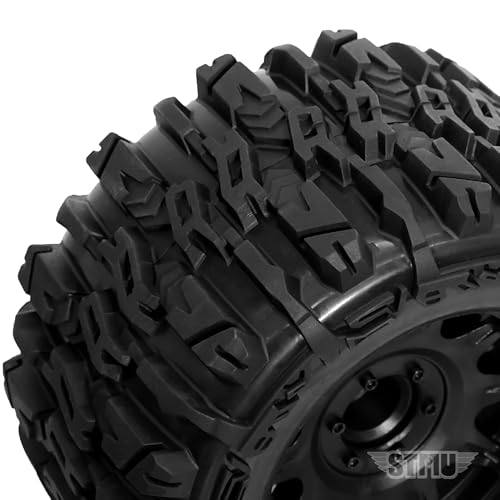 STMU 1/8 RC Truck Tires and 17mm Hex Wheels Rims Rubber Buggy Tyres for 1:8 Scale Off Road Truck Car Kaiju Tmaxx E-Revo 3.3 Arrma Kraton 6S Typhon 3S Traxxas Maxx HPI Redcat (2PC-RC Tires Wheel)