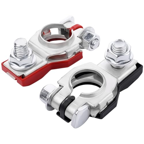 Car Battery Terminal Connector, 1 Pair Top Post Battery Cable Terminal Clamp Set with 2PCS Washers, Positive Negative Auto Cable Post Adapter, Compatible with Automobile Truck RV (Red/Black) - color: Red/Black, size: 1Pair