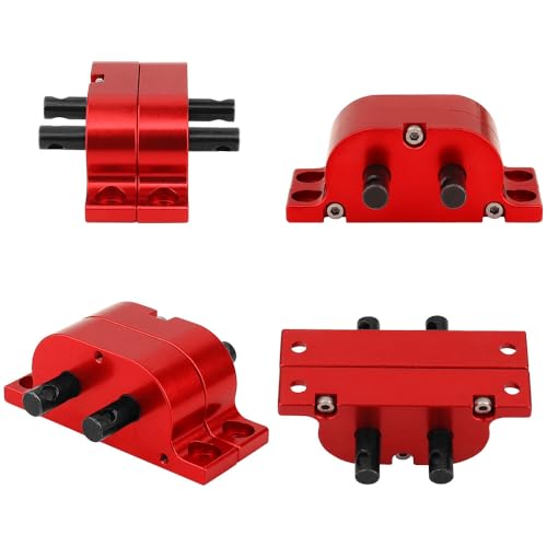 Metal Alloy 1:1 Transfer Case Gearbox Transmission with Mount Plate for Axial SCX10 D90 1/10 RC Crawler 1/14 Tamiya Tractor Truck Upgrade Parts (red) - color: Red