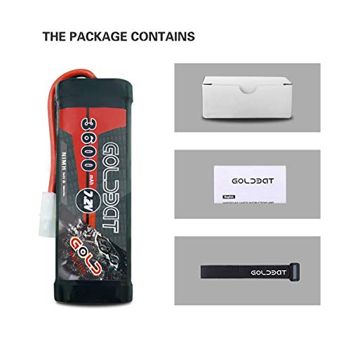 GOLDBAT 3600mAh 7.2V NiMH RC Battery with Tamiya Connector for for RC Evader BX Car Truck Truggy Buggy Tank Car Racing (3600-7.2V-Tamiya-2pack)