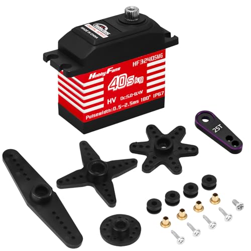 RC Digital Servo, IP67 Waterproof 40KG Metal Gear Servo High Torque Servo with 25T Servo Horn for 1/12 1/10 1/8 RC Car RC Crawler Robot Boat, Red - color: Red