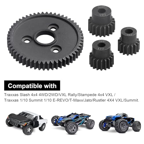 54T 0.8 32 Pitch Metal Steel 3956 Spur Gear with 15T 17T 19T Pinions Gear Sets Motor Gears for 1/10 Traxxas Slash 4x4 4WD/2WD VXL Rustler 2WD/4x4 Rally VXL Stampede 4x4 Summit E-REVO Parts