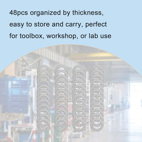 48 Pcs M10x16mm 304 Stainless Steel Shim Washers, Precision Thin Spacers | 0.1, 0.2, 0.3 and 0.5mm, 12 pcs each, flat spacer washers for M10 bolts, electronics assembly and mechanical repair - size: M10X16