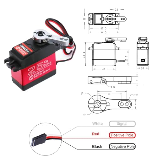 4 Pack 25KG Digital RC Servo DS3225 Waterproof Full Metal Gear RC Steering Servos Motor with 25T Servo Horn for 1/8 1/10 Scale Baja Crawler RC Car Buggy Truck Boat Plane Robotic Arm 270 Degree